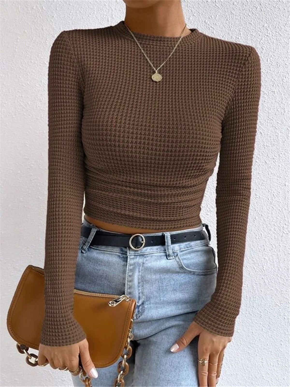 Ainsley | Women's Fitted Waffle Knit Long Sleeve Top