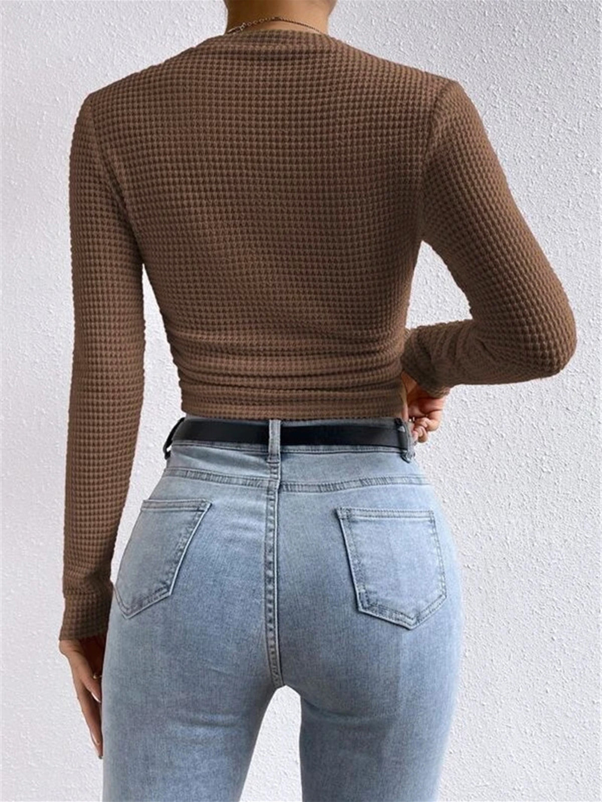 Ainsley | Women's Fitted Waffle Knit Long Sleeve Top