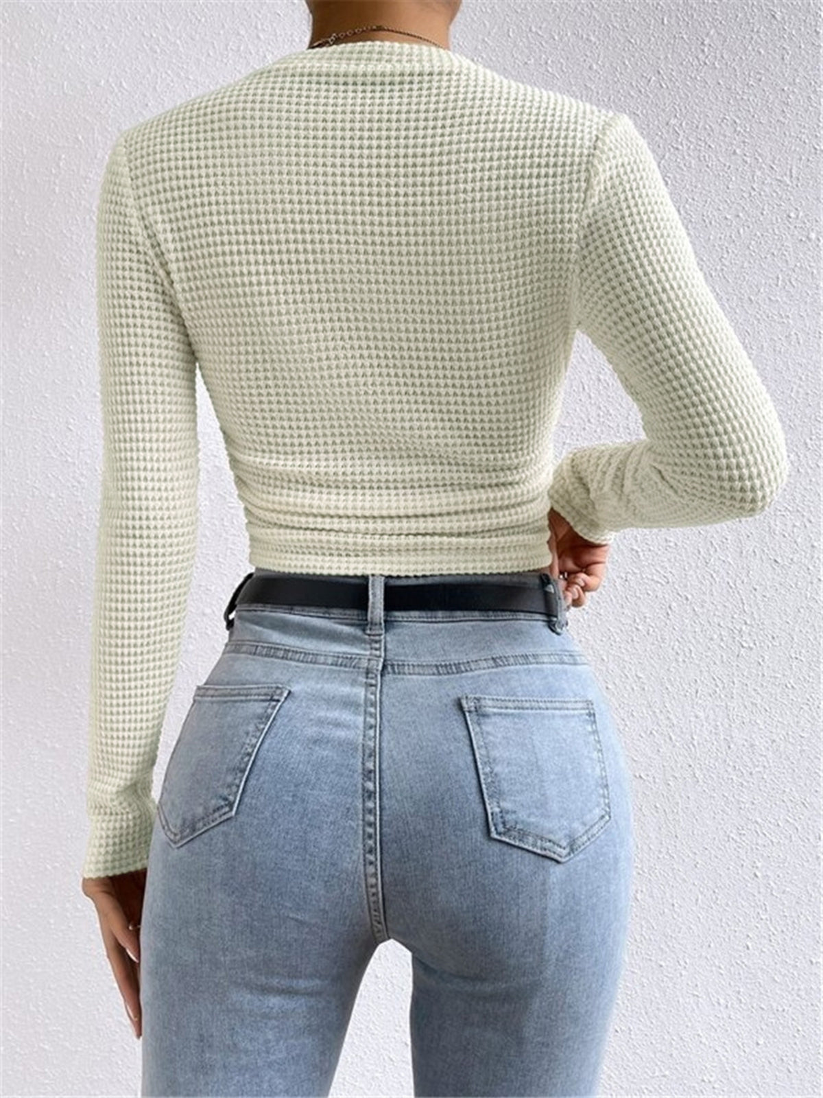Ainsley | Women's Fitted Waffle Knit Long Sleeve Top