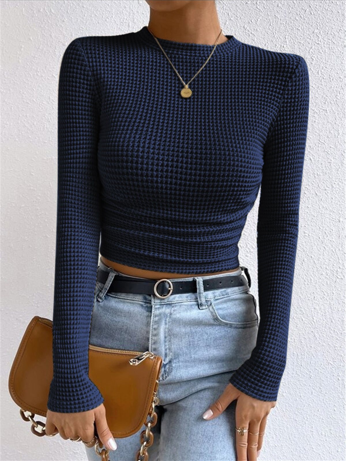Ainsley | Women's Fitted Waffle Knit Long Sleeve Top