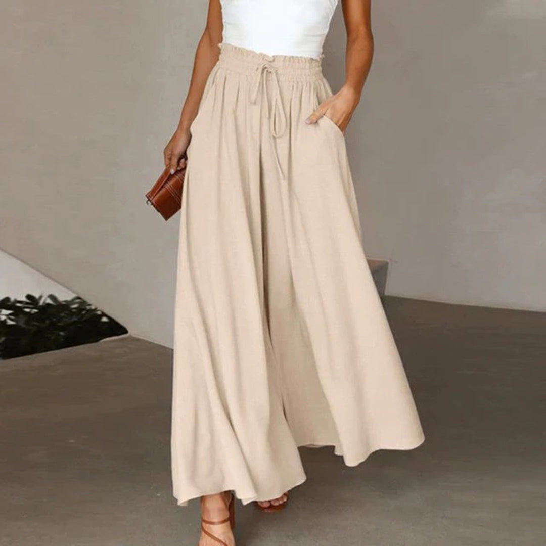 Abbe | High Waist Elastic Pants with Drawstring – A-Line – With Pockets – Long and Airy