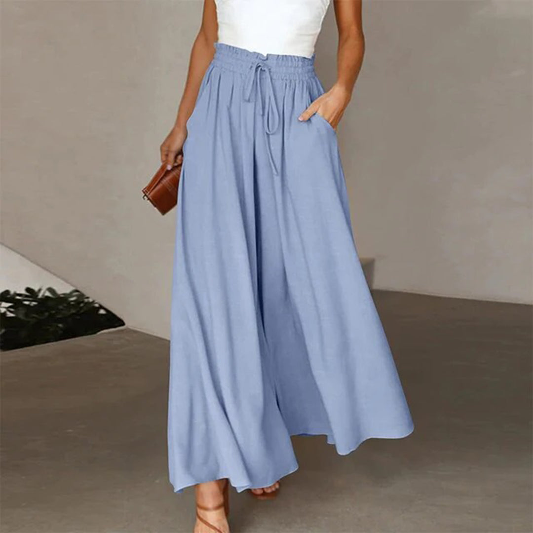 Abbe | High Waist Elastic Pants with Drawstring – A-Line – With Pockets – Long and Airy
