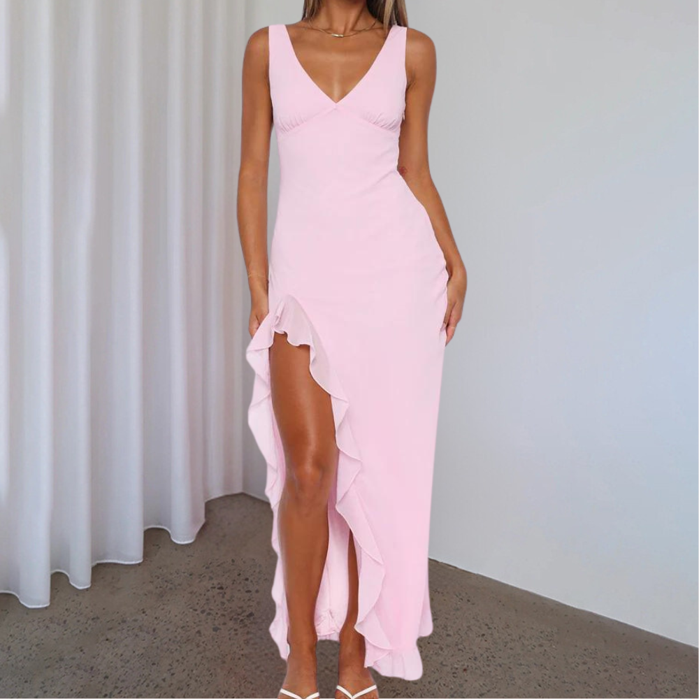 Mariana | Chic Sleeveless V-Neck Maxi Dress with Asymmetrical Slit