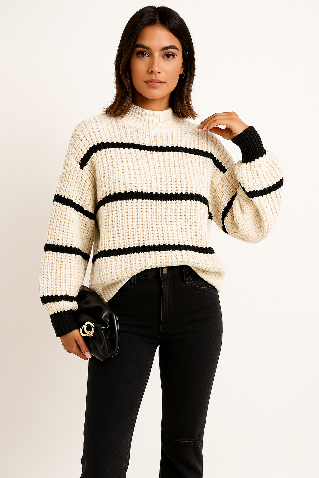 Alisha | Women's Oversized Striped Crew Neck Sweater