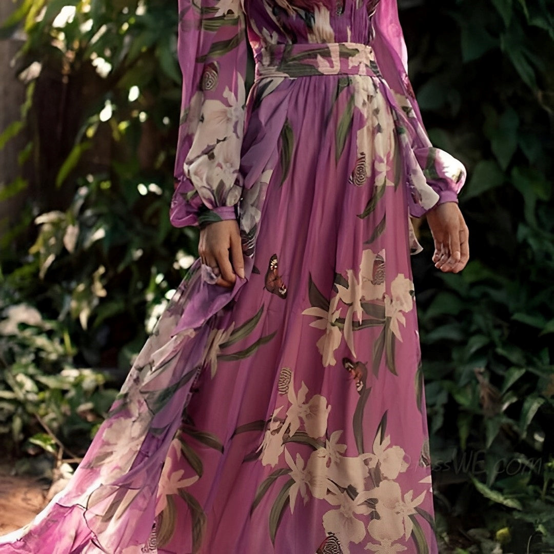 Patricia | Women’s Lightweight Floral Chiffon Dress with Flowy Fit