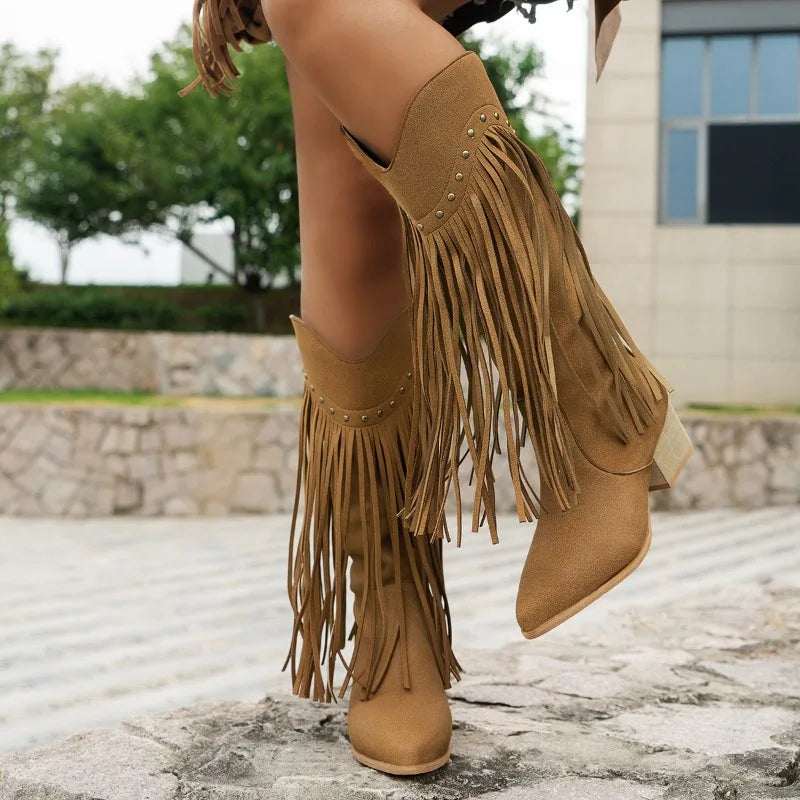 Aurore | Women's Fringe Knee High Western Boots
