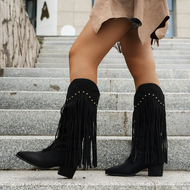 Aurore | Women's Fringe Knee High Western Boots