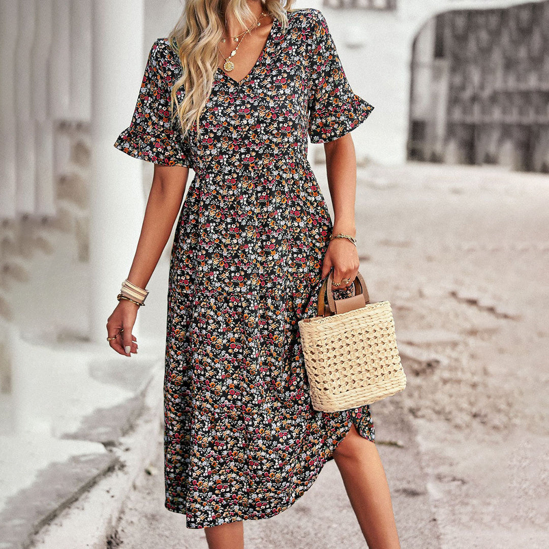 Laure | Elegant Floral Summer Midi Dress for Women