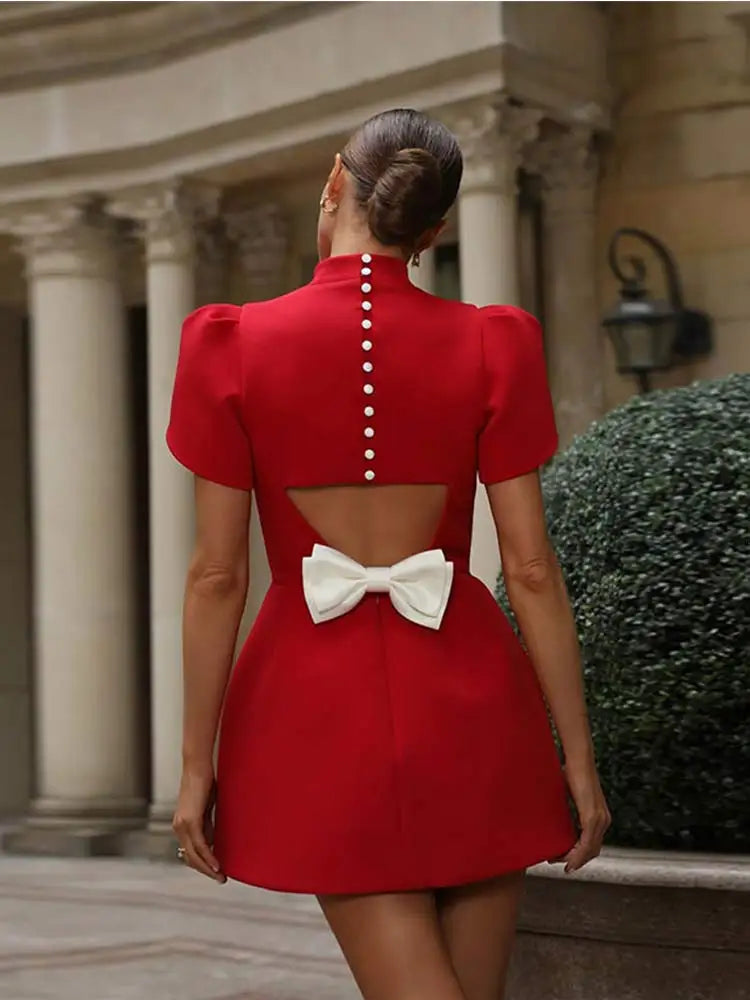 Kaylee | Chic Hollow Tie Red Party Mini Dress - Timeless Summer Style