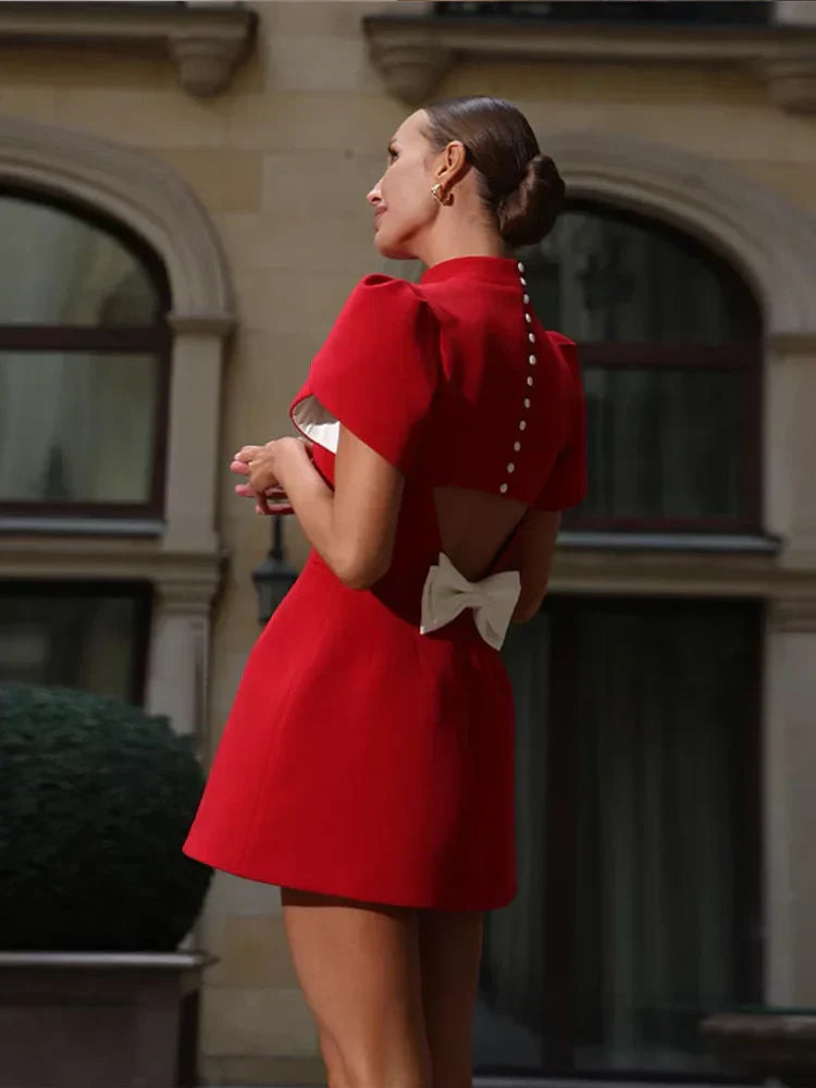Kaylee | Chic Hollow Tie Red Party Mini Dress - Timeless Summer Style