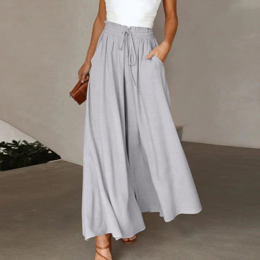 Abbe | High Waist Elastic Pants with Drawstring – A-Line – With Pockets – Long and Airy