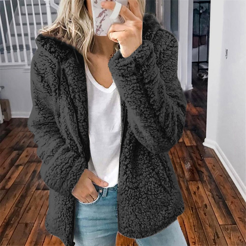 Alona | Women's Hooded Open Front Teddy Jacket