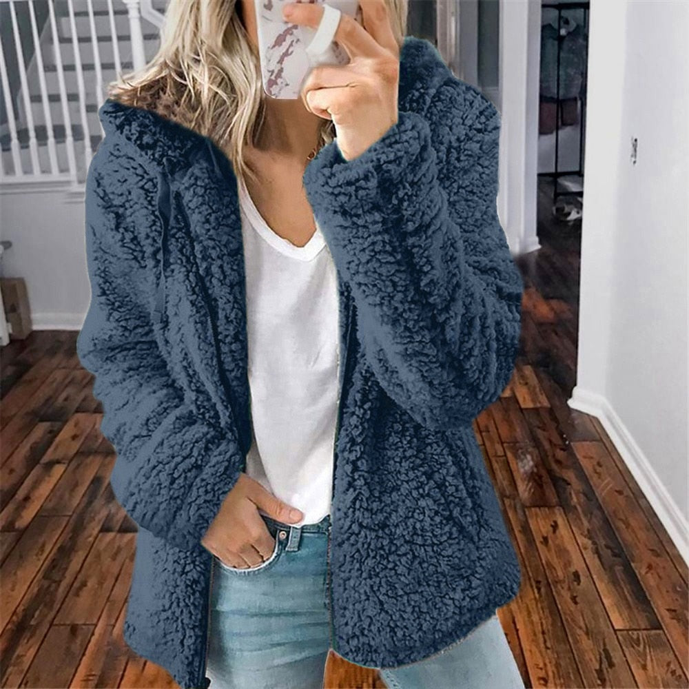 Alona | Women's Hooded Open Front Teddy Jacket
