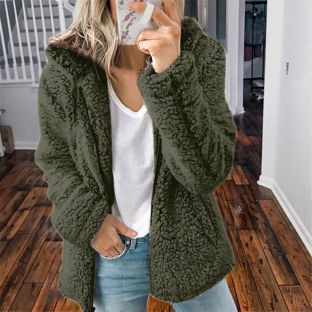 Alona | Women's Hooded Open Front Teddy Jacket