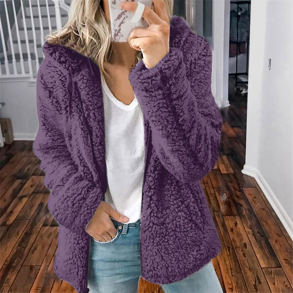 Alona | Women's Hooded Open Front Teddy Jacket