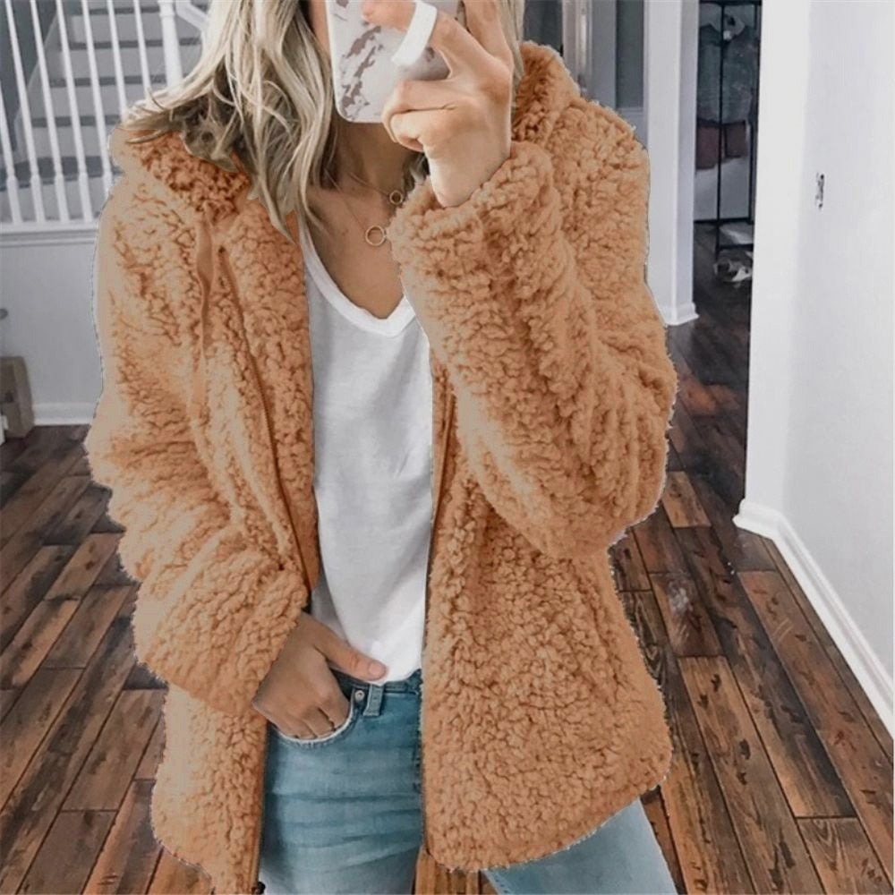 Alona | Women's Hooded Open Front Teddy Jacket