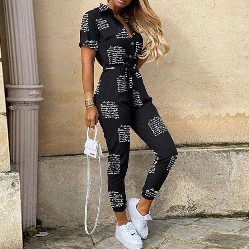 Liana | Lightweight Structured Fit Short Sleeve Jumpsuit with Button Closure