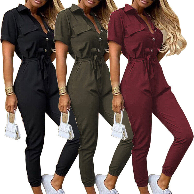 Liana | Lightweight Structured Fit Short Sleeve Jumpsuit with Button Closure