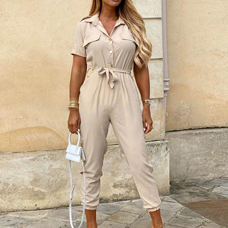 Liana | Lightweight Structured Fit Short Sleeve Jumpsuit with Button Closure