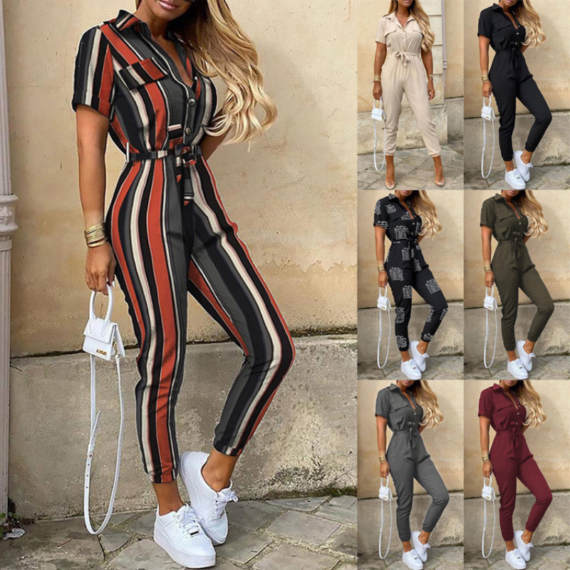 Liana | Lightweight Structured Fit Short Sleeve Jumpsuit with Button Closure