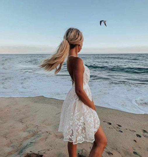 Joyce | Women's Elegant White Backless V-Neck Mini Summer Dress