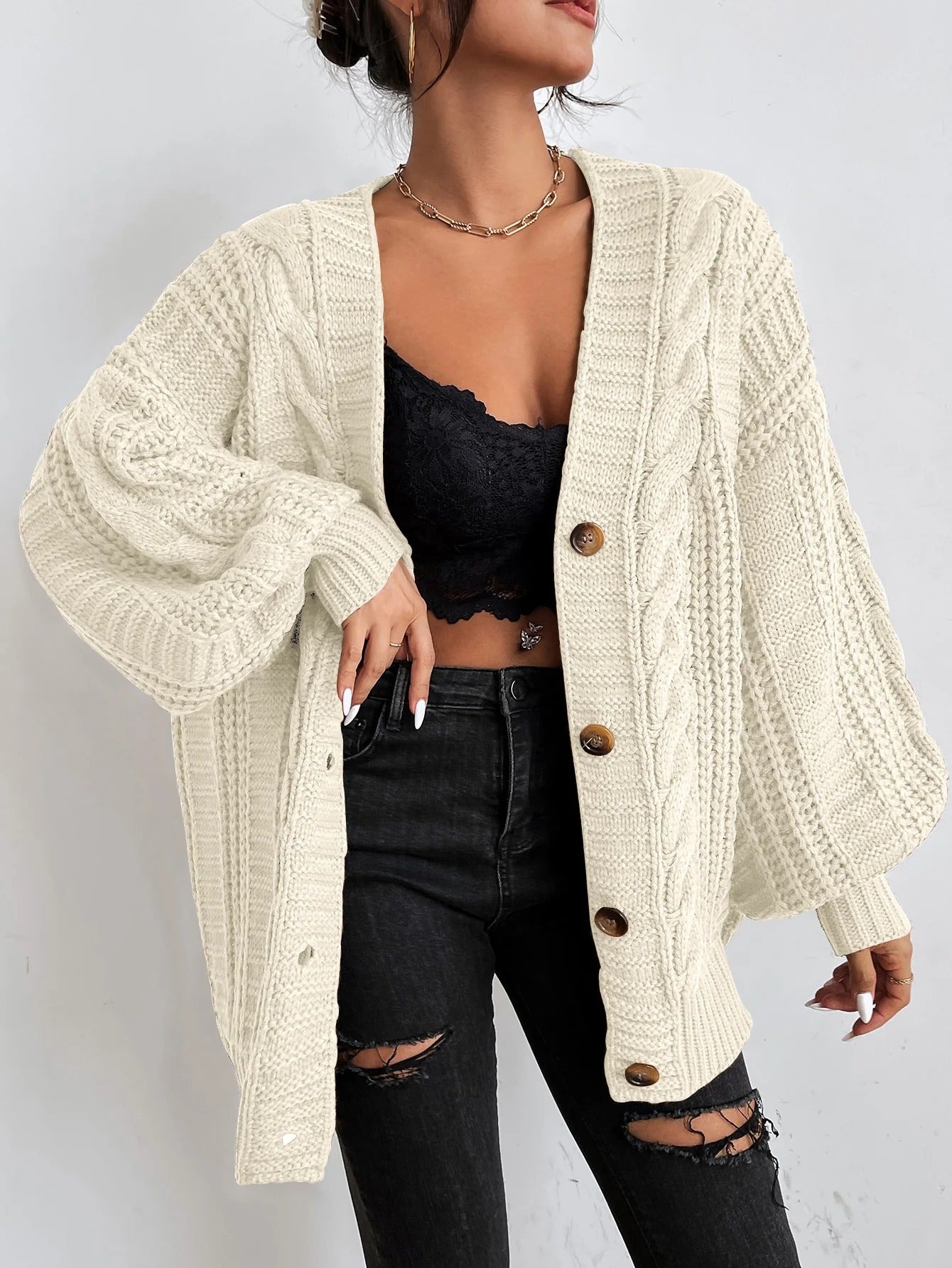 Alvaline | Women's Oversized Cable Knit Cardigan