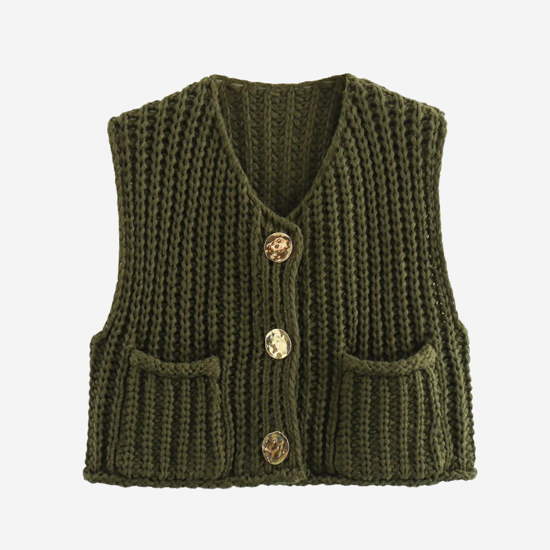 Soleil | Women's Button-Front Chunky Knit Sweater Vest
