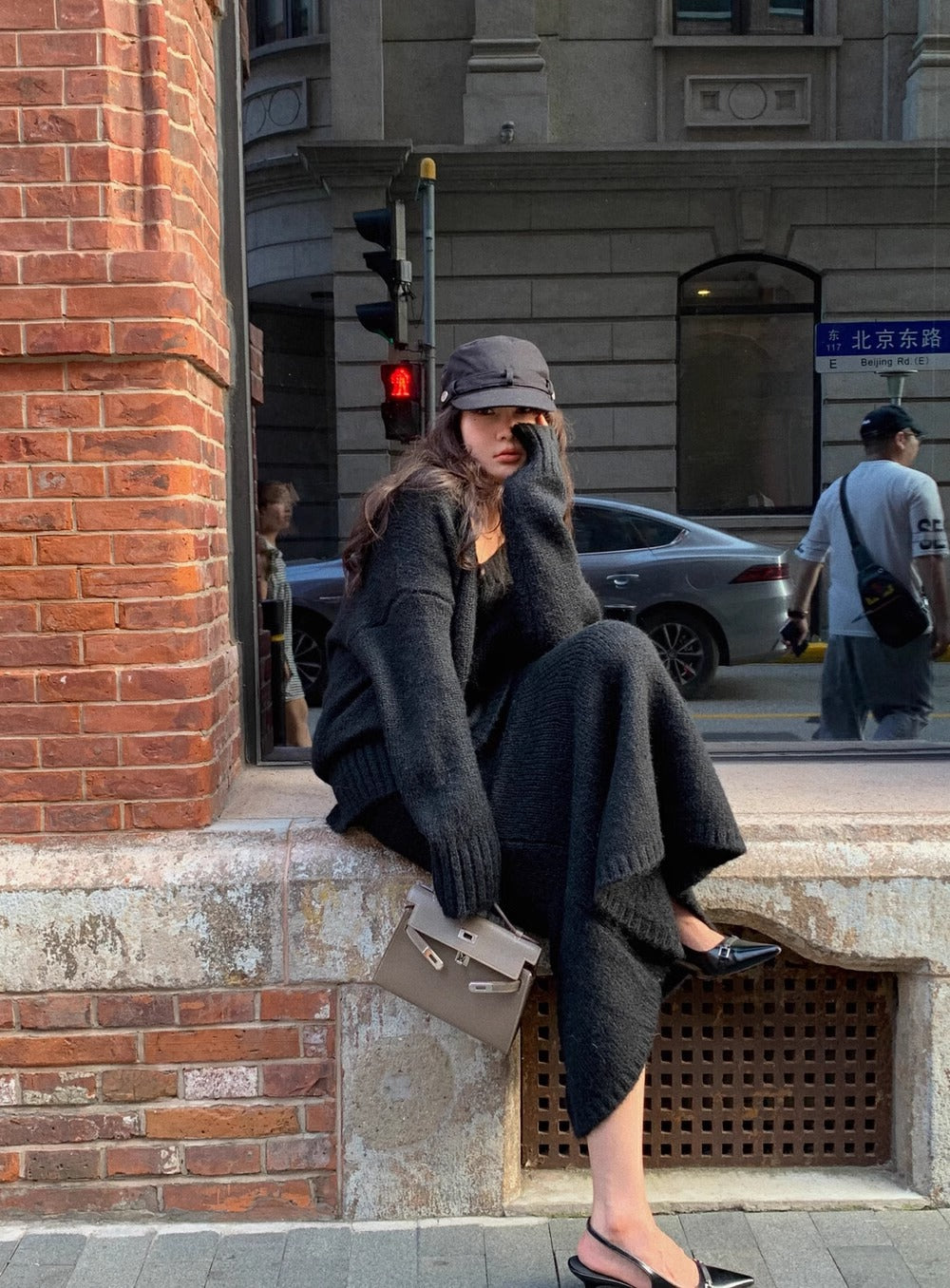 Amanda | Women's V-Neck Knit Sweater and Flare Midi Skirt Set