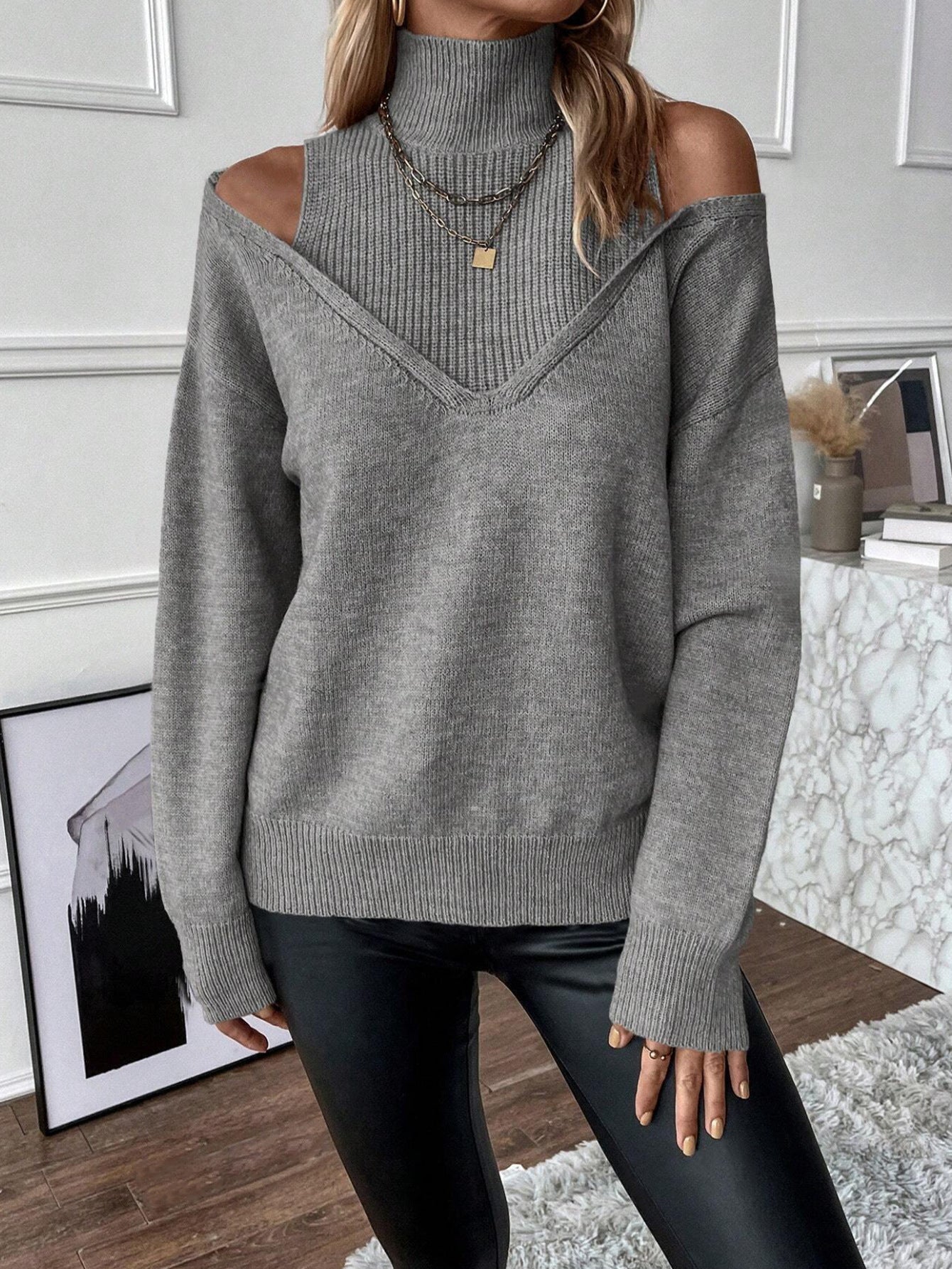 Salome | Women's Cold Shoulder Turtleneck Sweater