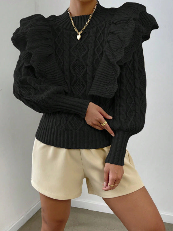 Alisa | Women's Ruffle Cable Knit Long Sleeve Sweater