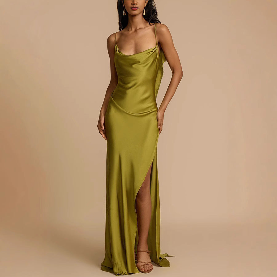 Kayla | Women’s Slip Dress - Elegant Full Length with Cowl Neck and Side Slit