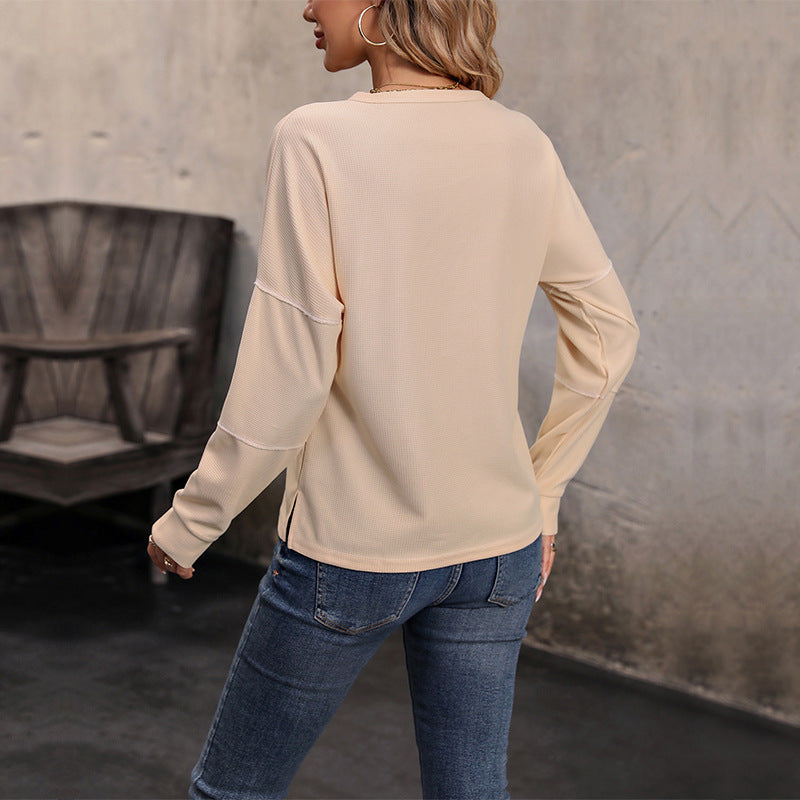 Alana | Women's Button-Down Waffle Knit Long Sleeve Top