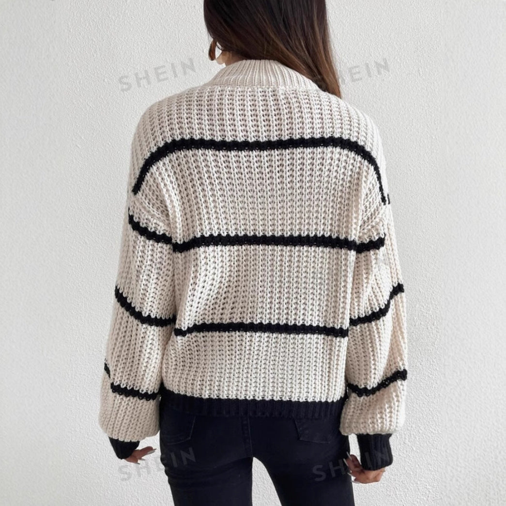 Alisha | Women's Oversized Striped Crew Neck Sweater