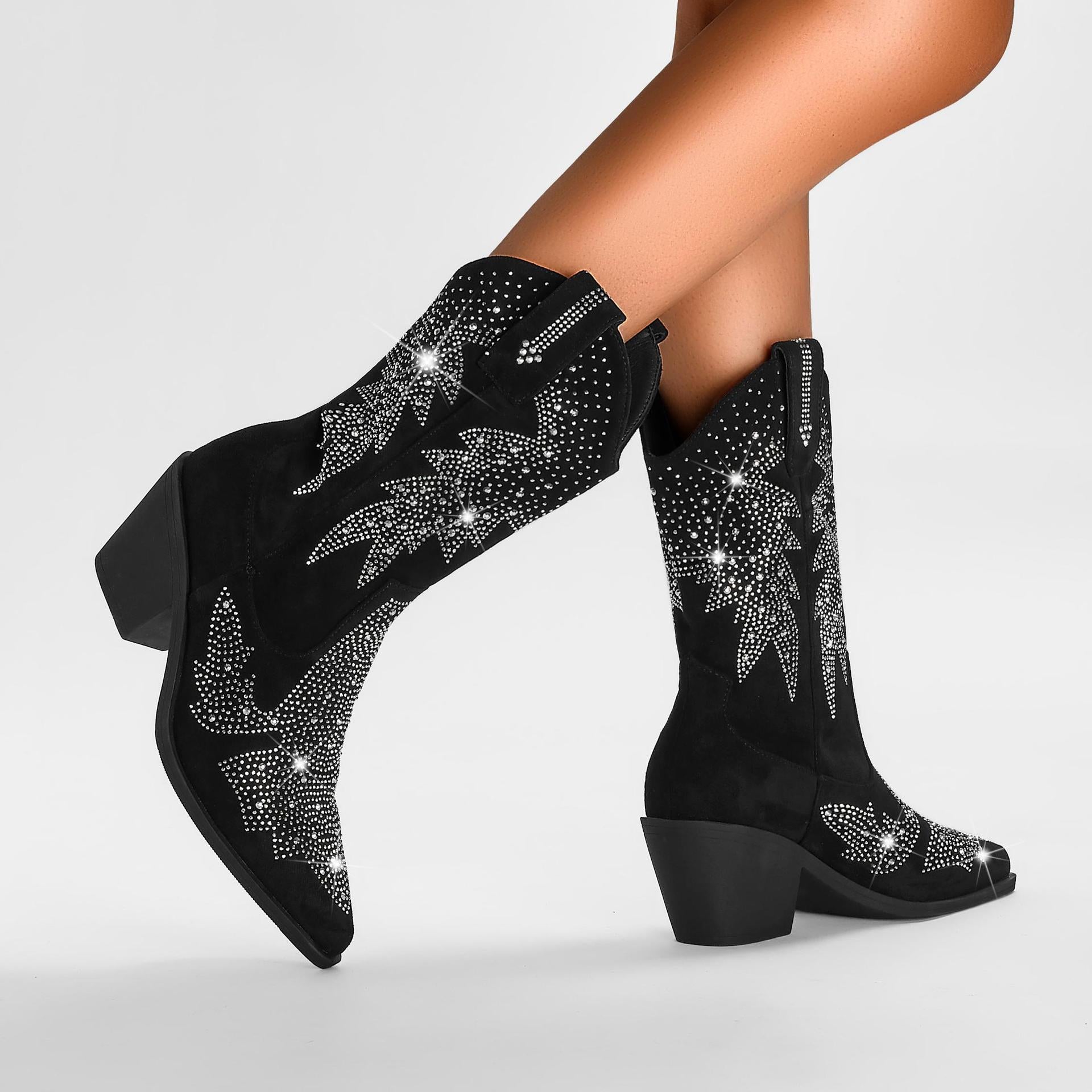 Hedda | Women's Rhinestone Mid Calf Cowboy Boots