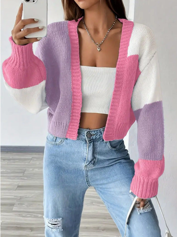 Alara | Women's Cropped Color Block Cardigan