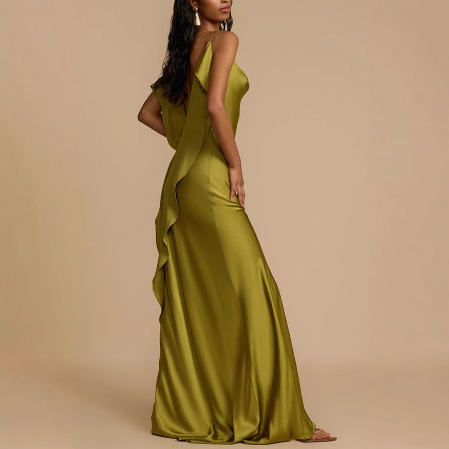 Kayla | Women’s Slip Dress - Elegant Full Length with Cowl Neck and Side Slit