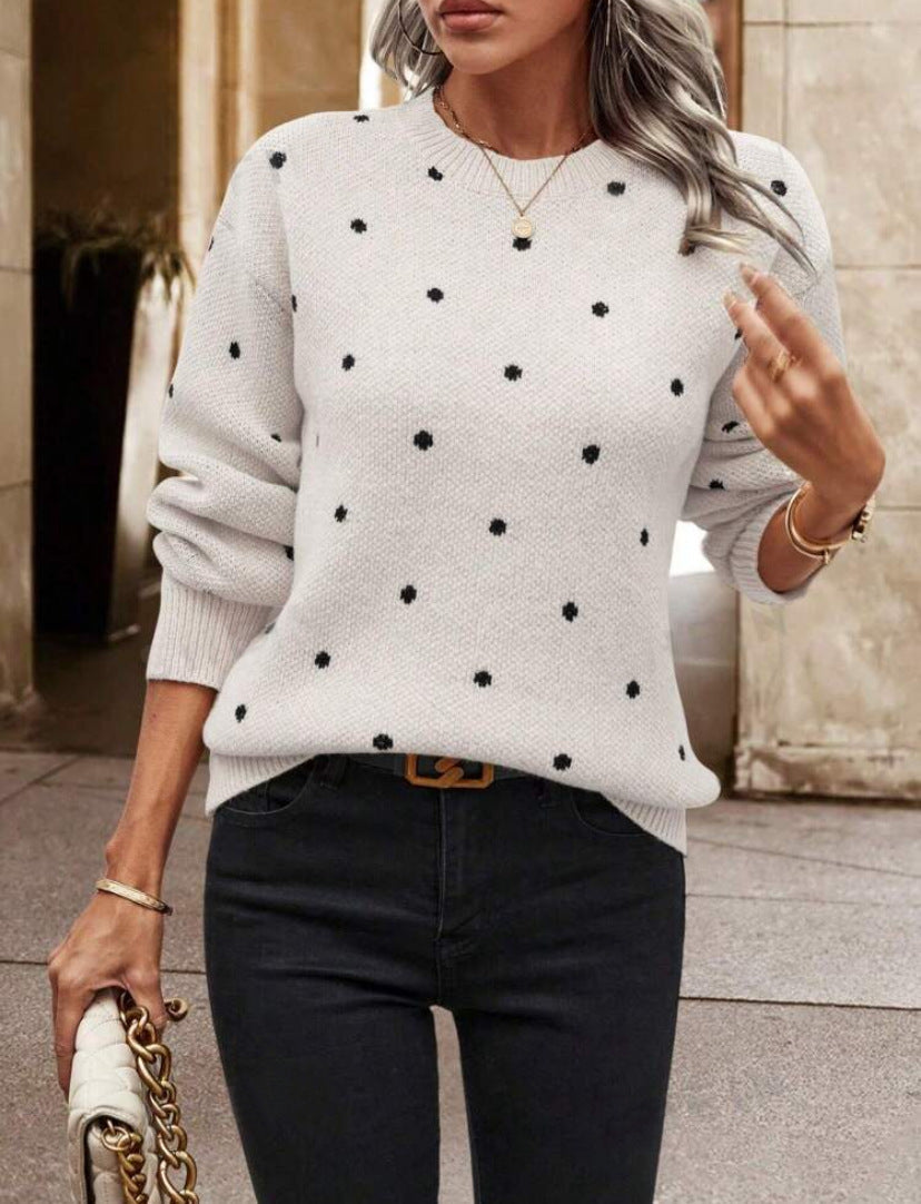 Alvena | Women's Relaxed Fit Polka Dot Sweater