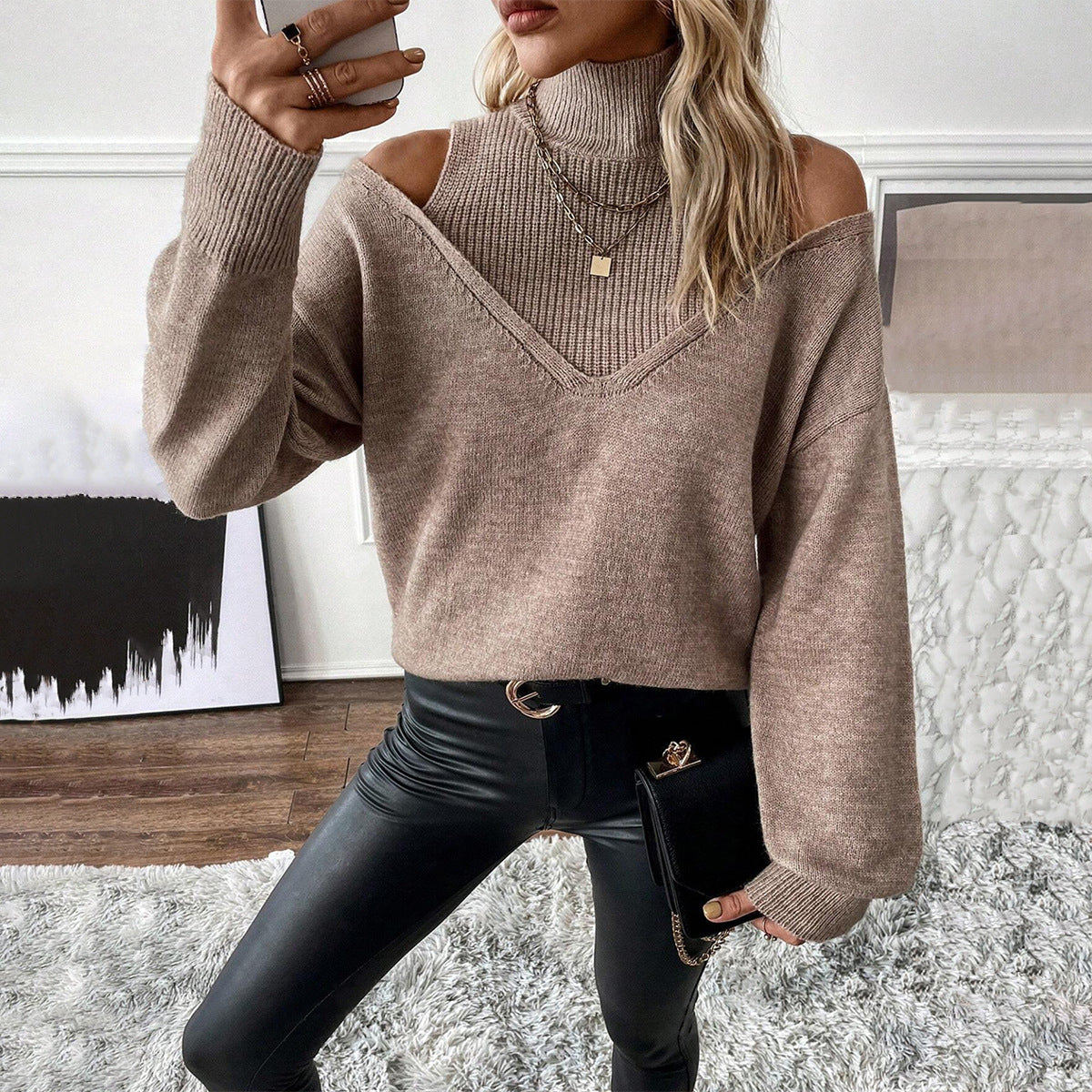 Salome | Women's Cold Shoulder Turtleneck Sweater