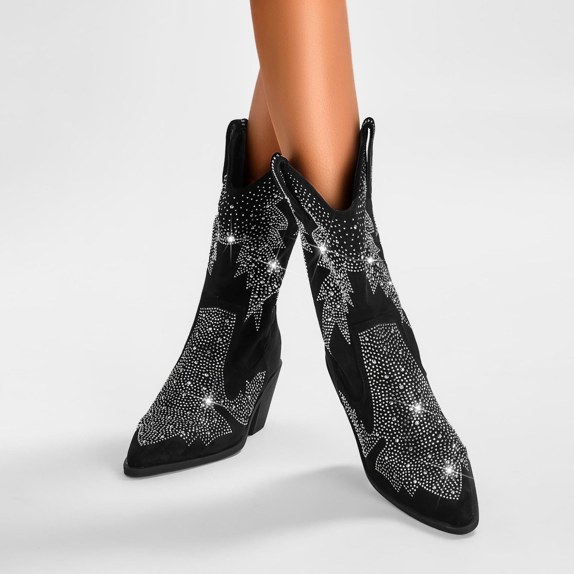 Hedda | Women's Rhinestone Mid Calf Cowboy Boots