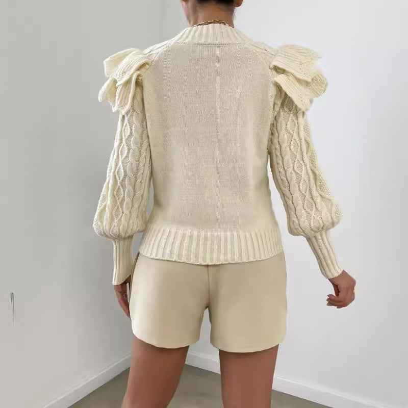 Alisa | Women's Ruffle Cable Knit Long Sleeve Sweater