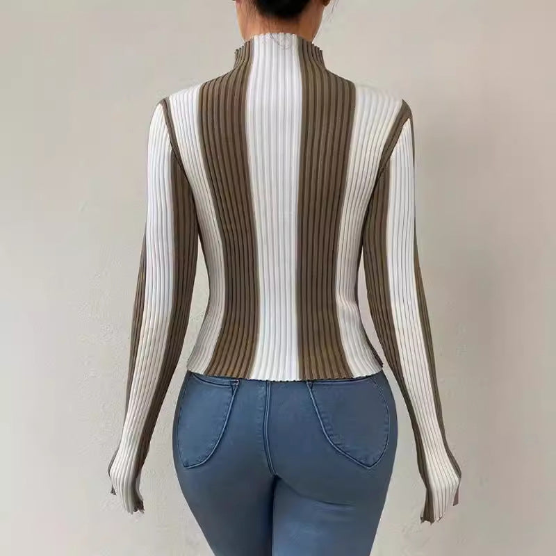 Alixe | Women's Striped Mock Neck Long Sleeve Sweater