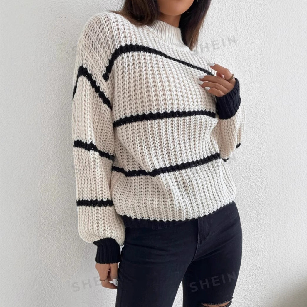 Alisha | Women's Oversized Striped Crew Neck Sweater