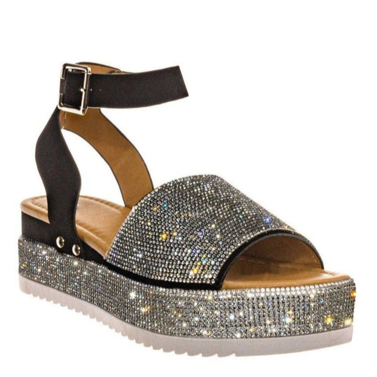 Laverna | Women's Rhinestone Platform Sandals - Stylish Chunky Sole with Buckle Strap