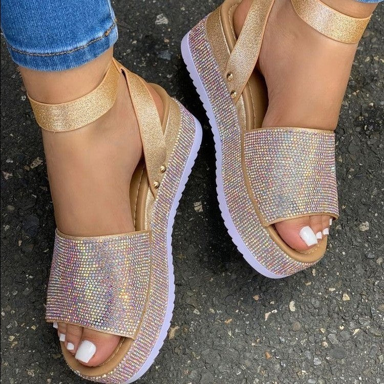 Laverna | Women's Rhinestone Platform Sandals - Stylish Chunky Sole with Buckle Strap