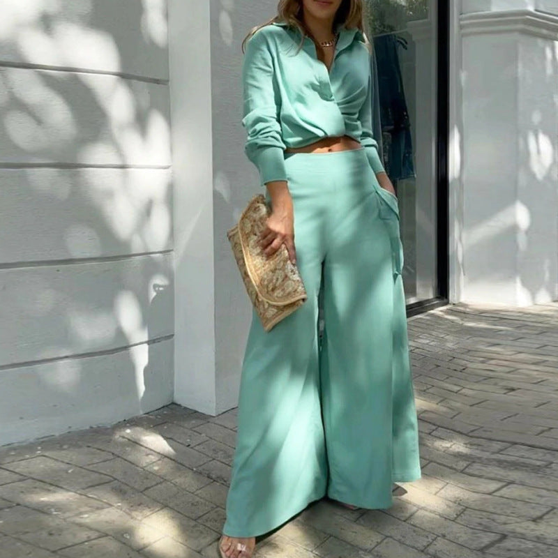 Athena | Chic Women's 2-Piece Set Featuring Tailored Blouse and High-Waisted Pants