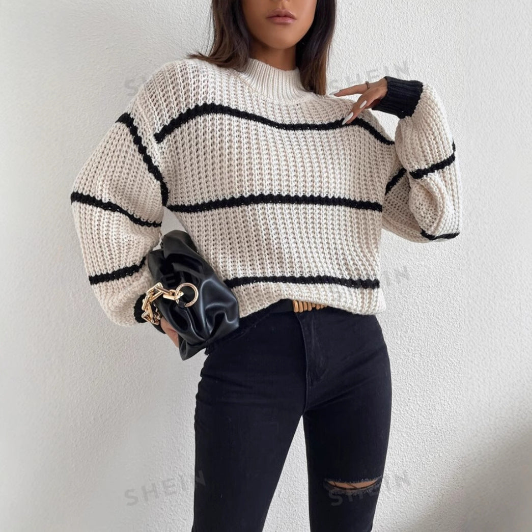 Alisha | Women's Oversized Striped Crew Neck Sweater