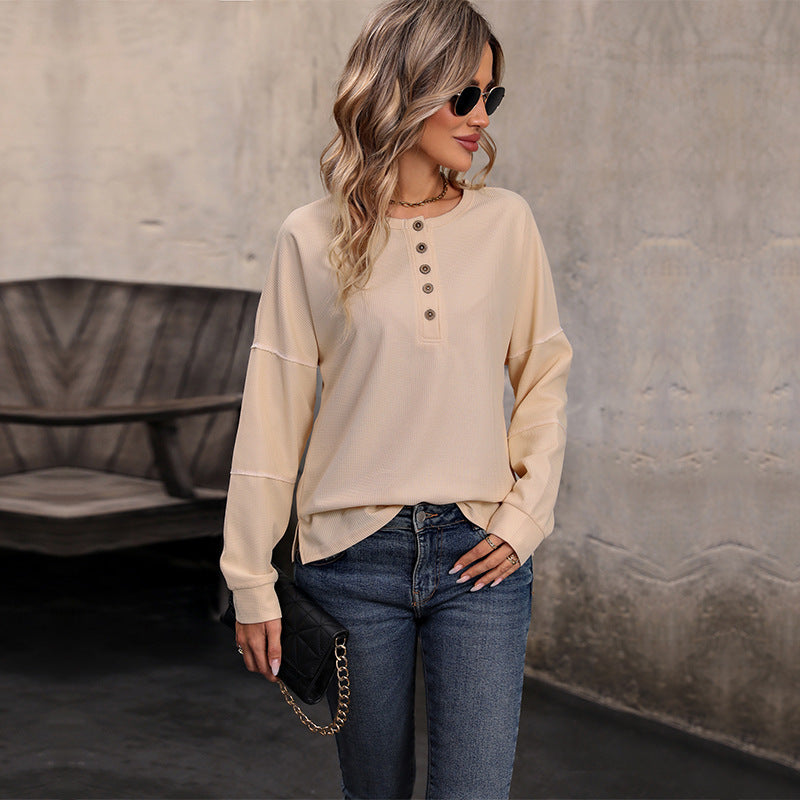Alana | Women's Button-Down Waffle Knit Long Sleeve Top