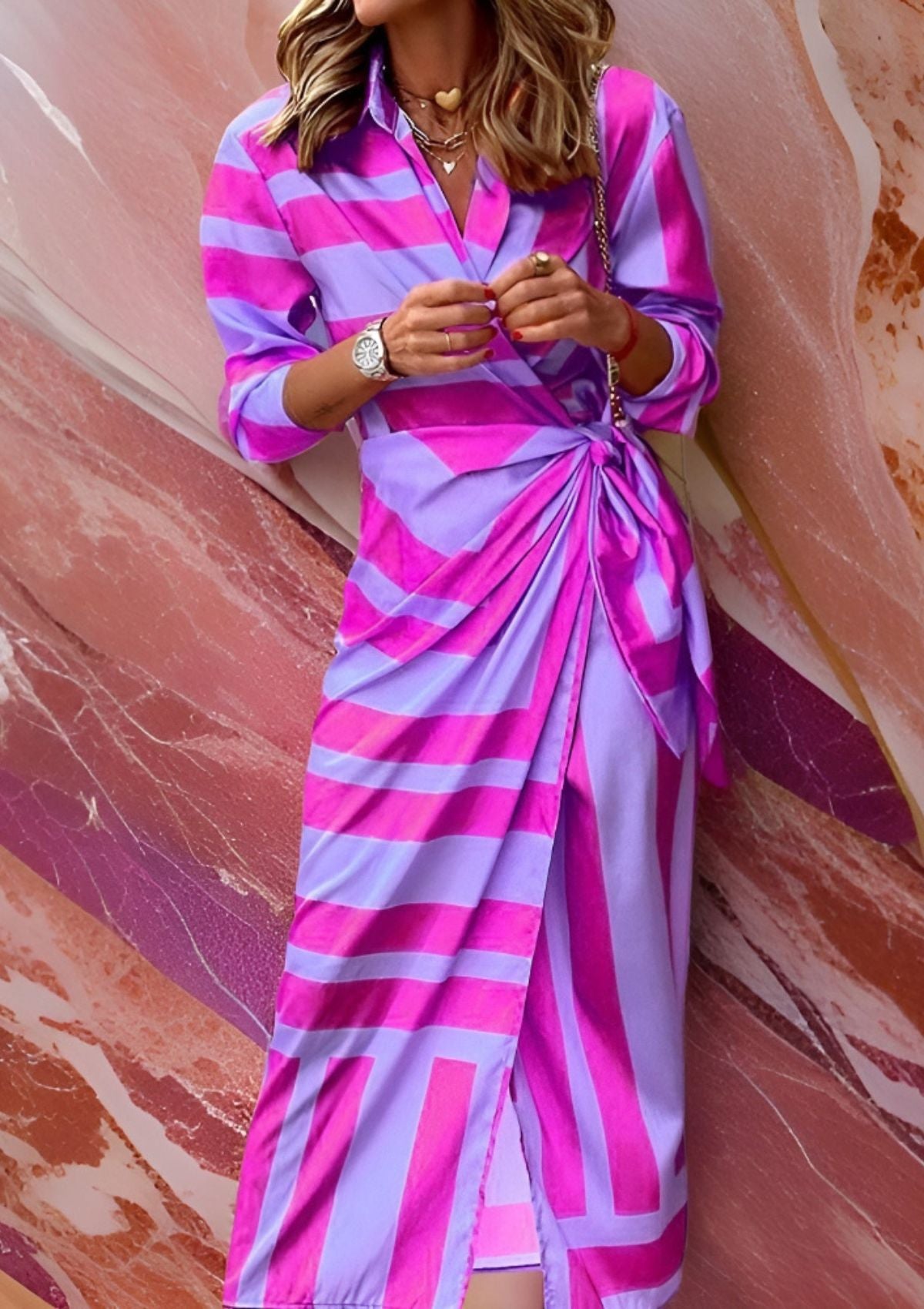Lorena | Versatile Striped Wrap Dress for Any Occasion