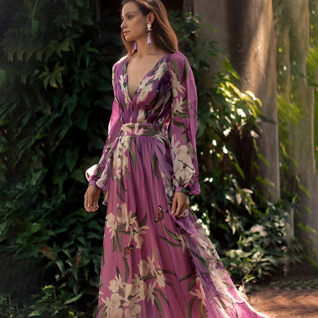 Patricia | Women’s Lightweight Floral Chiffon Dress with Flowy Fit