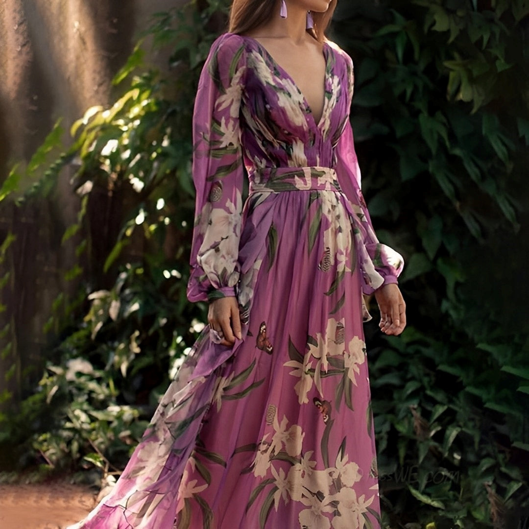 Patricia | Women’s Lightweight Floral Chiffon Dress with Flowy Fit